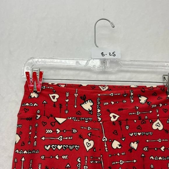 LulaRoe Leggings Women's Sz OS Red Hearts Print Mid Rise Wide Waistband Stretch - Picture 12 of 12